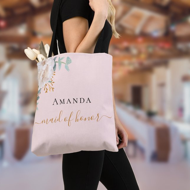 Maid of honour rose gold floral eucalyptus greener tote bag (Creator Uploaded)