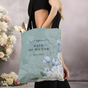 Maid of Honour   Sage Green & Floral Wedding Tote Bag