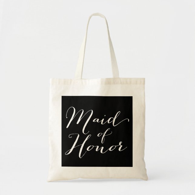 Maid of Honour Script Bridal Party Wedding Tote Ba Bag (Front)