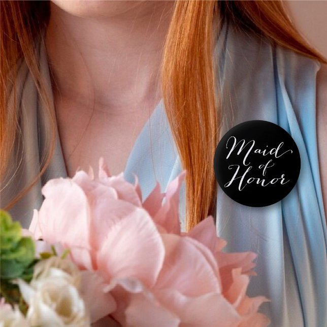 Maid Of Honour Script Chic Wedding Bridal Party 6 Cm Round Badge (MAID OF HONOR Classic Script Chic Wedding Bridal Party Pin Button @ fatfatin_blue_knot)