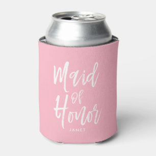 Maid of Honour Script Style Custom Pink Wedding Can Cooler