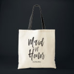 Maid of Honour | Script Style Customised Wedding Tote Bag<br><div class="desc">A little something for your ultra special Maid of Honour. Have her happy to stand by your side on your special day of matrimony with this unique canvas tote bag. It features the words "Maid of Honour" in an elegant script style text. Underneath this is a spot for a custom...</div>