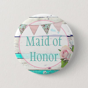 Maid of Honour Shabby Vintage Rustic Wedding Butto 6 Cm Round Badge