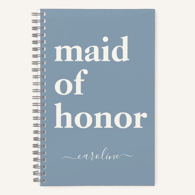 Maid of Honour Simple Minimalist Modern Name Blue Notebook (Front)