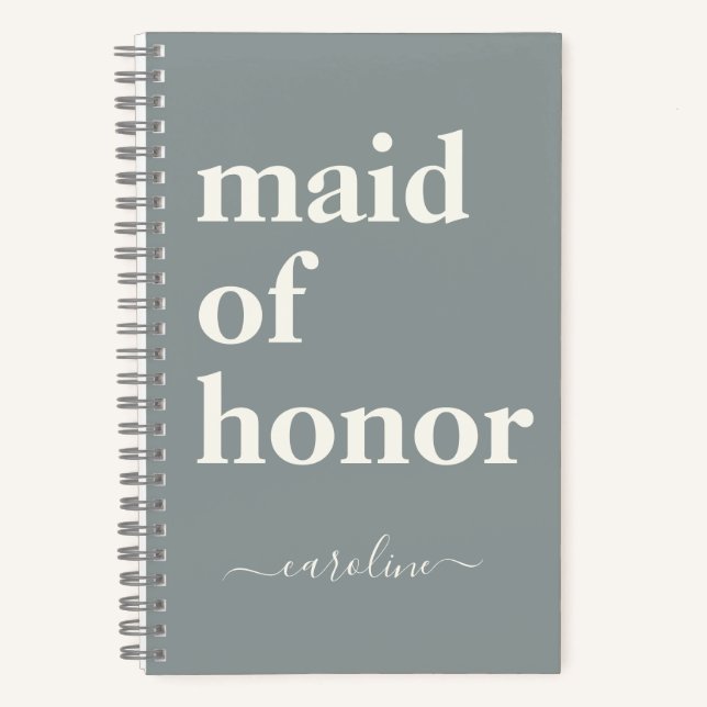 Maid of Honour Simple Minimalist Modern Name Silve Notebook (Front)