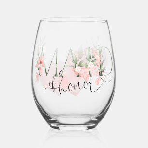 Maid of Honour Stemless Wine Glass Bridal Party