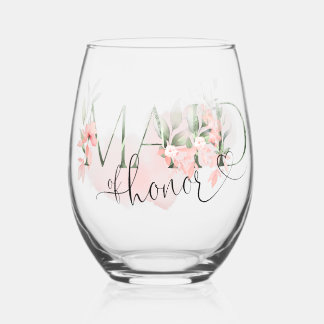 Maid of Honour Stemless Wine Glass Bridal Party 