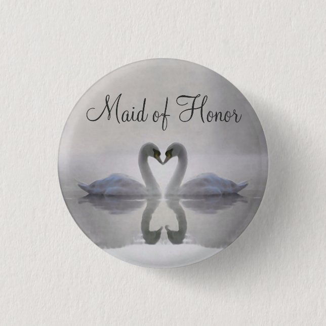 Maid of Honour ~ Swans in Love Button (Front)