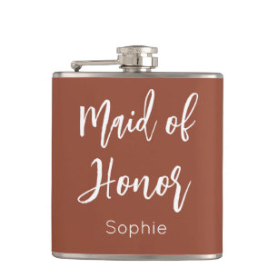 Maid of Honour Terracotta Brown Bridesmaid Hip Flask