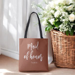 Maid of Honour Terracotta Brown Wedding  Tote Bag<br><div class="desc">Maid of Honour Terracotta Tote Bag in Brown and White for Wedding,  Bridal Party,  Bridal Shower,  Bachelorette Party. Check out more products with this design in the collection below.</div>