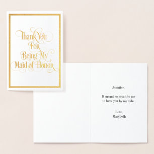 Maid Of Honour Thank You Gold Foil Card