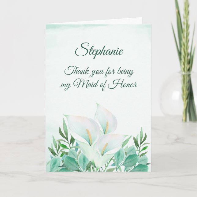 Maid of Honour Thank you White Calla Lily Card (Front)