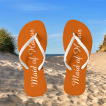 Maid of Honour Trendy Burnt Orange Colour Jandals<br><div class="desc">Gift your wedding bridesmaids with these stylish Maid of Honour flip flops that are a trendy,  burnt orange colour along with white,  stylised script to complement your similar wedding colour scheme. Select foot size along with other options. You may customise your flip flops to change colour to your desire.</div>