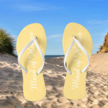 Maid of Honour Trendy Buttercup Yellow Colour Jandals<br><div class="desc">Gift your wedding bridesmaids with these stylish Maid of Honour flip flops that are a trendy,  buttercup yellow colour along with white,  stylised script to complement your similar wedding colour scheme. Select foot size along with other options. You may customise your flip flops to change colour to your desire.</div>
