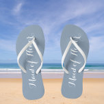 Maid of Honour Trendy Dusty Blue Colour Jandals<br><div class="desc">Gift your wedding bridesmaids with these stylish Maid of Honour flip flops that are a trendy,  dusty blue colour along with white,  stylised script to complement your similar wedding colour scheme. Select foot size along with other options. You may customise your flip flops to change colour to your desire.</div>