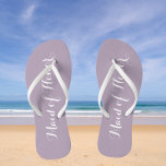 Maid of Honour Trendy Mauve Colour Jandals<br><div class="desc">Gift your wedding bridesmaids with these stylish Maid of Honour flip flops that are a trendy mauve/pale purple colour along with white,  stylised script to complement your similar wedding colour scheme. Select foot size along with other options. You may customise your flip flops to change colour to your desire.</div>