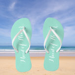 Maid of Honour Trendy Seafoam Colour Jandals<br><div class="desc">Gift your wedding bridesmaids with these stylish Maid of Honour flip flops that are a trendy seafoam colour along with white,  stylised script to complement your similar wedding colour scheme. Select foot size along with other options. You may customise your flip flops to change colour to your desire.</div>