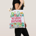 Maid of Honour Tropical Beach Destination Wedding Tote Bag<br><div class="desc">The design features a modern watercolor floral design with tropical leaves and flowers.</div>