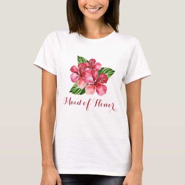Maid of Honour Tropical Floral Red Hibiscus T-Shirt (Front)