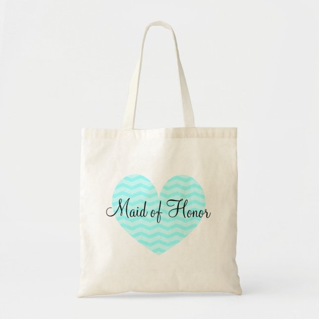 Maid of Honour turquoise heart chevron tote bag (Front)