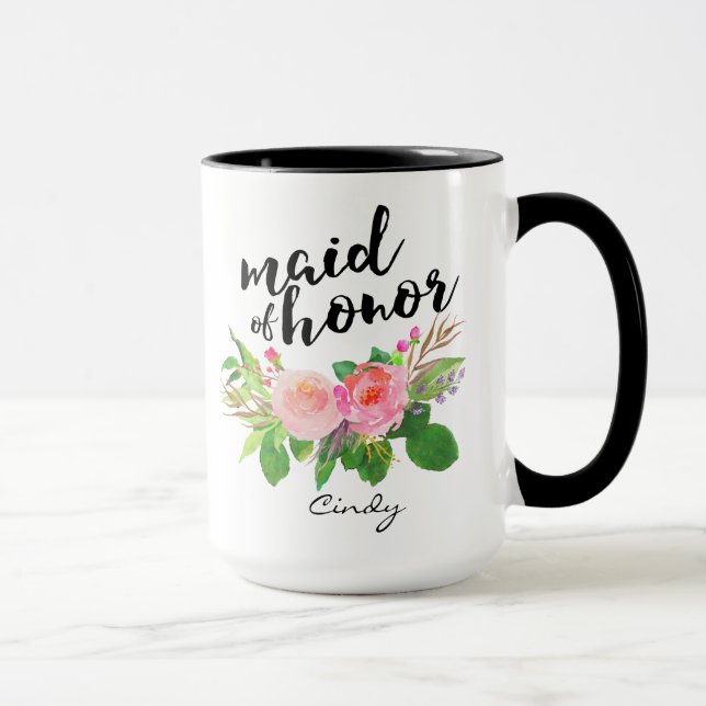 Maid of Honour Watercolor Floral Personalised Mug (Right)