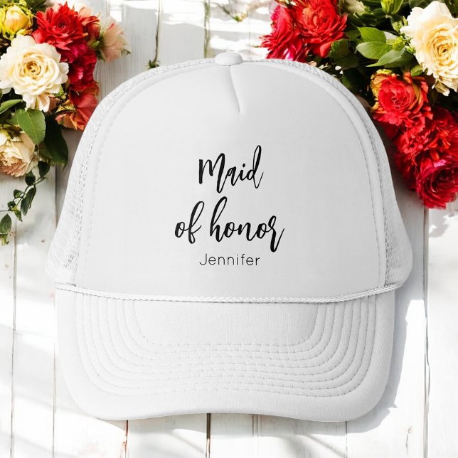 Maid of Honour Wedding Black White  Trucker Hat (Creator Uploaded)