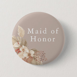 Maid of Honour Wedding Boho Pampas Grass Button