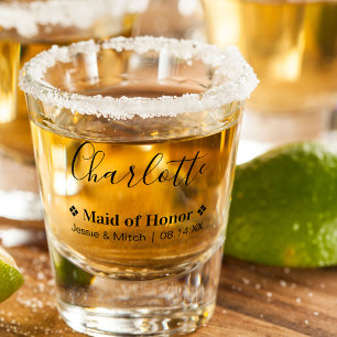 Maid of Honour Wedding Date and Names Personalised Shot Glass