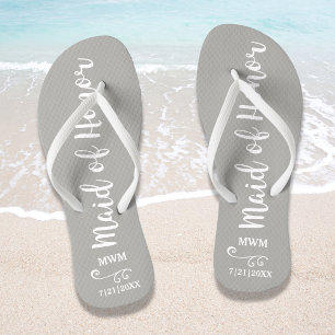 Maid of Honour Wedding Favour Name Monogram Grey Jandals