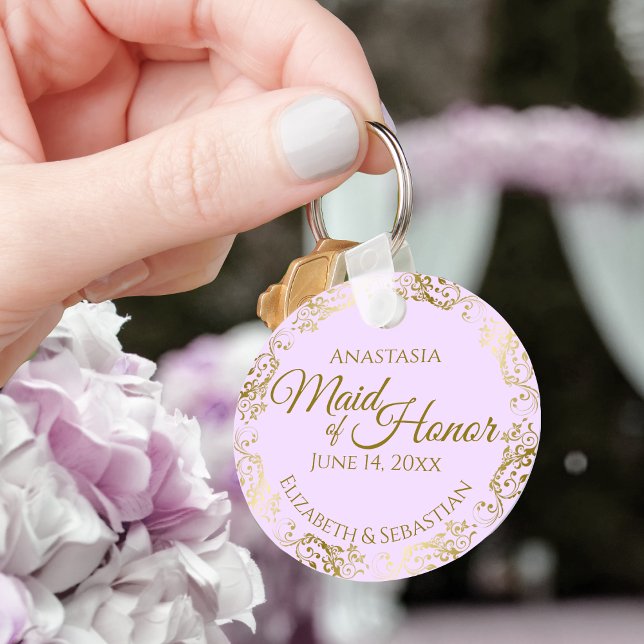 Maid of Honour Wedding Gift Gold Frills on Lilac Key Ring (Creator Uploaded)