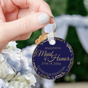 Maid of Honour Wedding Gift Navy Blue and Gold Key Ring