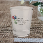 Maid of Honour Wildflower Bouquet Floral Wedding Shot Glass<br><div class="desc">Personalised shot glass for you to customise with your Maid of Honour's name, the bride and groom's names and the wedding date. This rustic country botanical design has a pretty bouquet of wildflowers including daisy poppy and cornflower. An elegant modern floral with bohemian garden theme. Please browse my store in...</div>