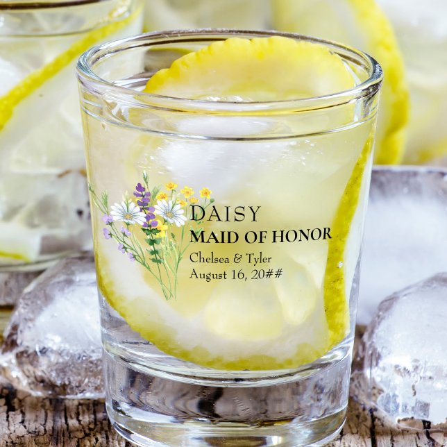 Maid of Honour Wildflower Meadow Wedding Custom Shot Glass (Keepsake shot glass for your Maid of Honor with bouquet of wildflowers
)