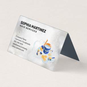 Maid Service   Mop and Broom   Sparkly Bubbles Business Card