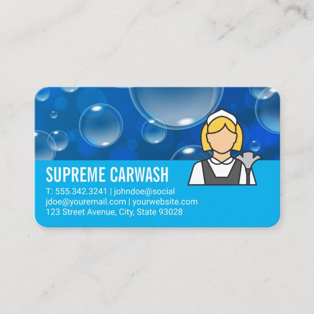 Maid Services Logo | Soap Bubbles Business Card (Front)