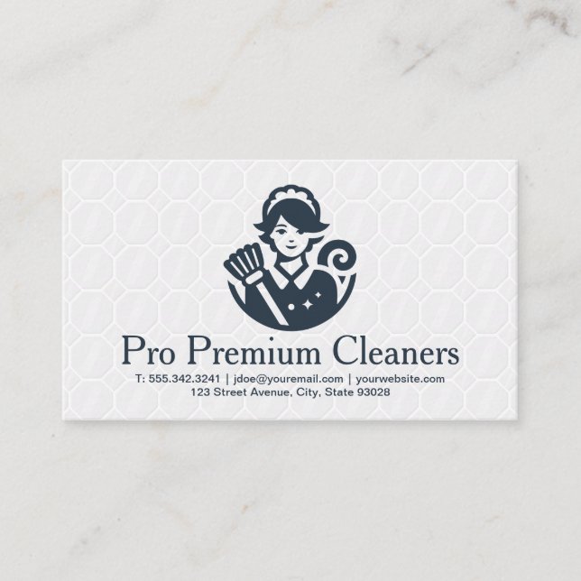 Maid with Broom | Cleaner Business Card (Front)