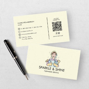 Maid Yellow House Cleaning Service QR Code Business Card