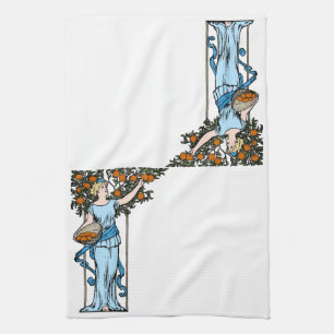 Maiden Picking Oranges Tea Towel