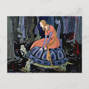 Maiden & Turtle ~ French Fairy Tale Art Painting Postcard