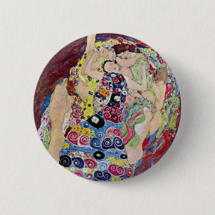 Maiden (Virgin), Gustav Klimt, Vintage Art Nouveau 6 Cm Round Badge