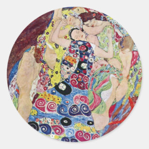 Maiden (Virgin), Gustav Klimt, Vintage Art Nouveau Classic Round Sticker