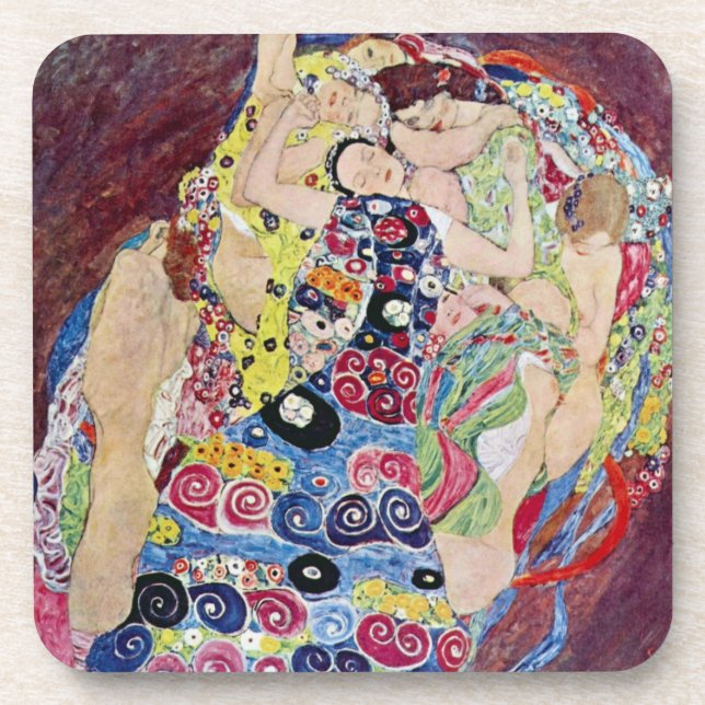 Maiden (Virgin), Gustav Klimt, Vintage Art Nouveau Coaster (Front)