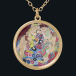 Maiden (Virgin), Gustav Klimt, Vintage Art Nouveau Gold Plated Necklace<br><div class="desc">The Maiden (aka The Virgin) (1913) by Gustav Klimt is a vintage Victorian Era Art Nouveau fine art symbolism portrait painting. Several women yawning, stretching and sleeping in a bed covered with colourful mosaic pattern blankets. About the artist: Gustav Klimt (1862-1918) was an Austrian Symbolist painter and one of the...</div>