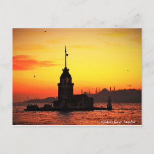 Maiden's Tower Istanbul Turkey Sunset Beautiful Holiday Postcard