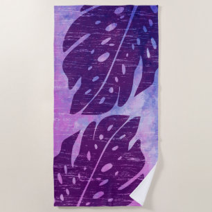 Maikai Hawaiian Monstera Leaf Tie-Dye Blend Purple Beach Towel