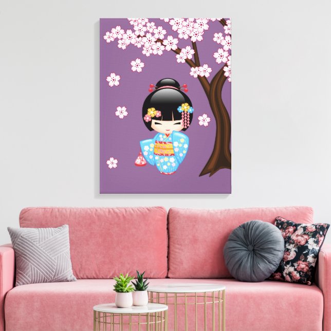 Maiko Kokeshi Doll - Blue Kimono Geisha Girl Canvas Print (Insitu(LivingRoom))