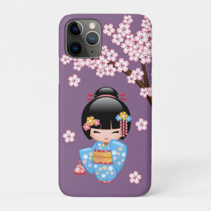 Maiko Kokeshi Doll - Blue Kimono Geisha Girl Case-Mate iPhone Case