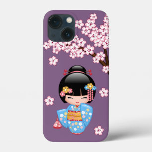 Maiko Kokeshi Doll - Blue Kimono Geisha Girl iPhone 13 Mini Case