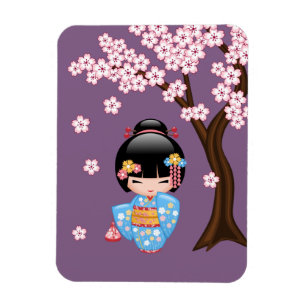 Maiko Kokeshi Doll - Blue Kimono Geisha Girl Magnet