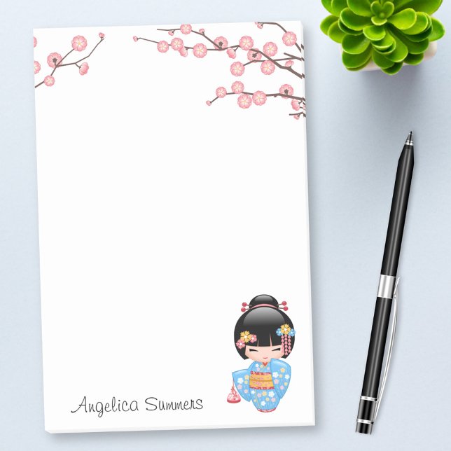 Maiko Kokeshi Doll - Blue Kimono Geisha Girl Post-it Notes (Creator Uploaded)